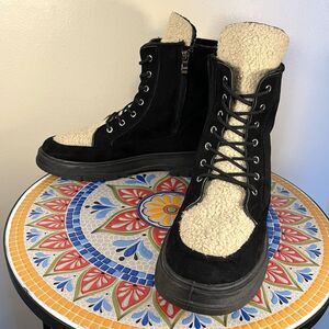 Yoki Ralph Women’s 10 Black Faux Suede Faux Shearling Lace-Up Combat Boots Zip